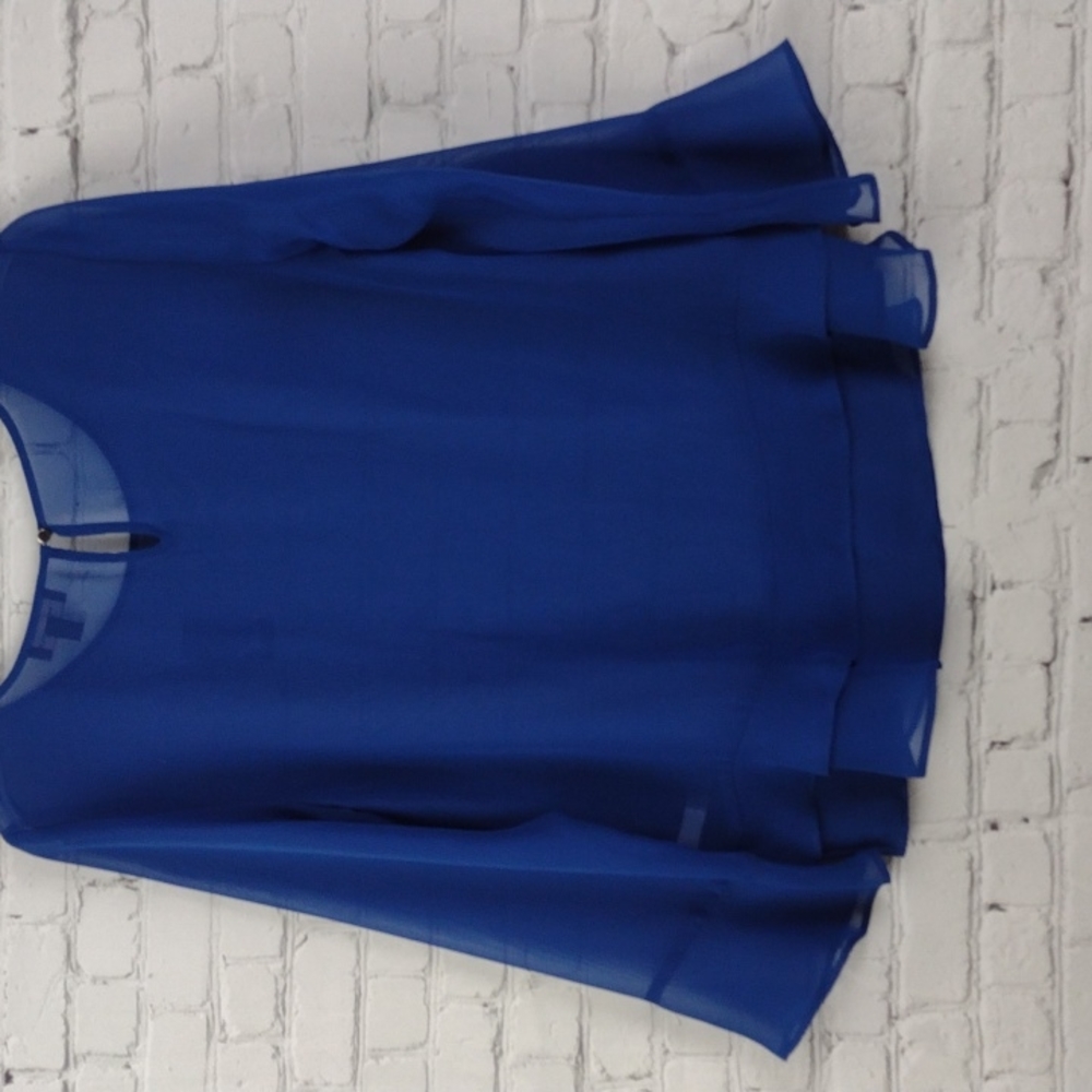 NWT The Limited Blue Sheer Ruffle Bell Sleeve Top Small - Picture 8 of 11